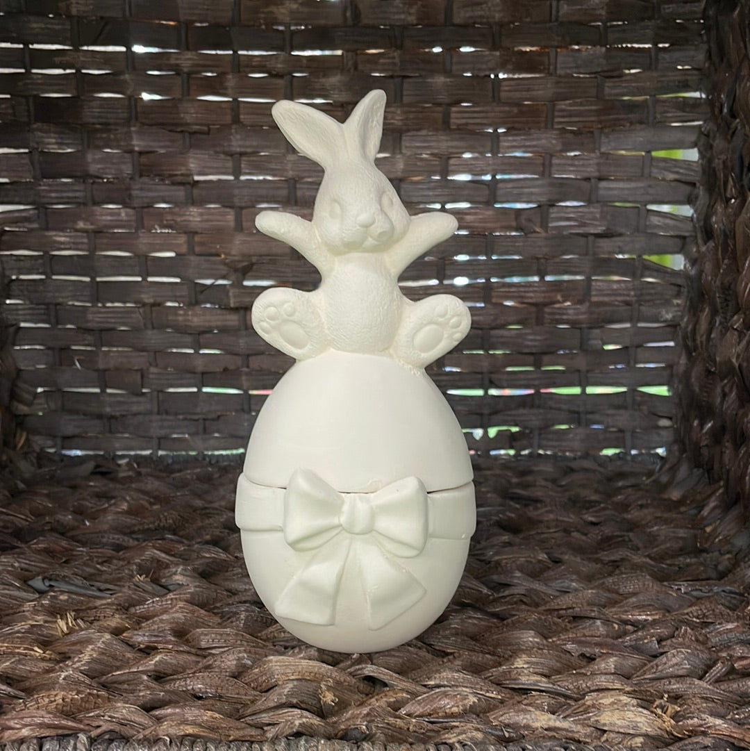 Easter egg dish with small bunny on top