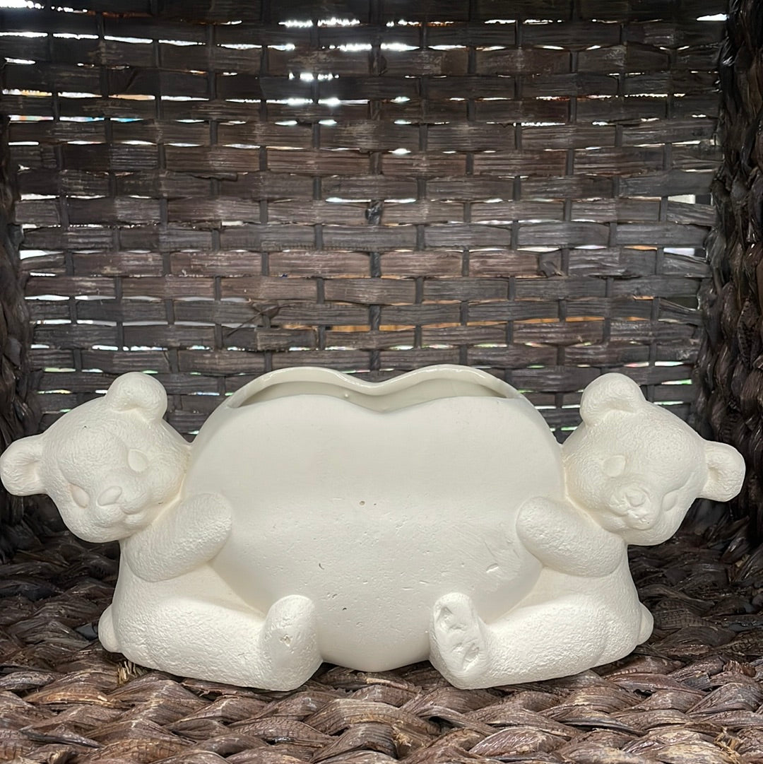 Small heart vase with two small bears